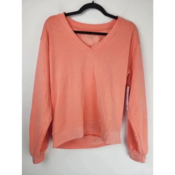 Athleta Willow V Neck Sweatshirt Orange Salmon Size Small New With Tags - Picture 1 of 6